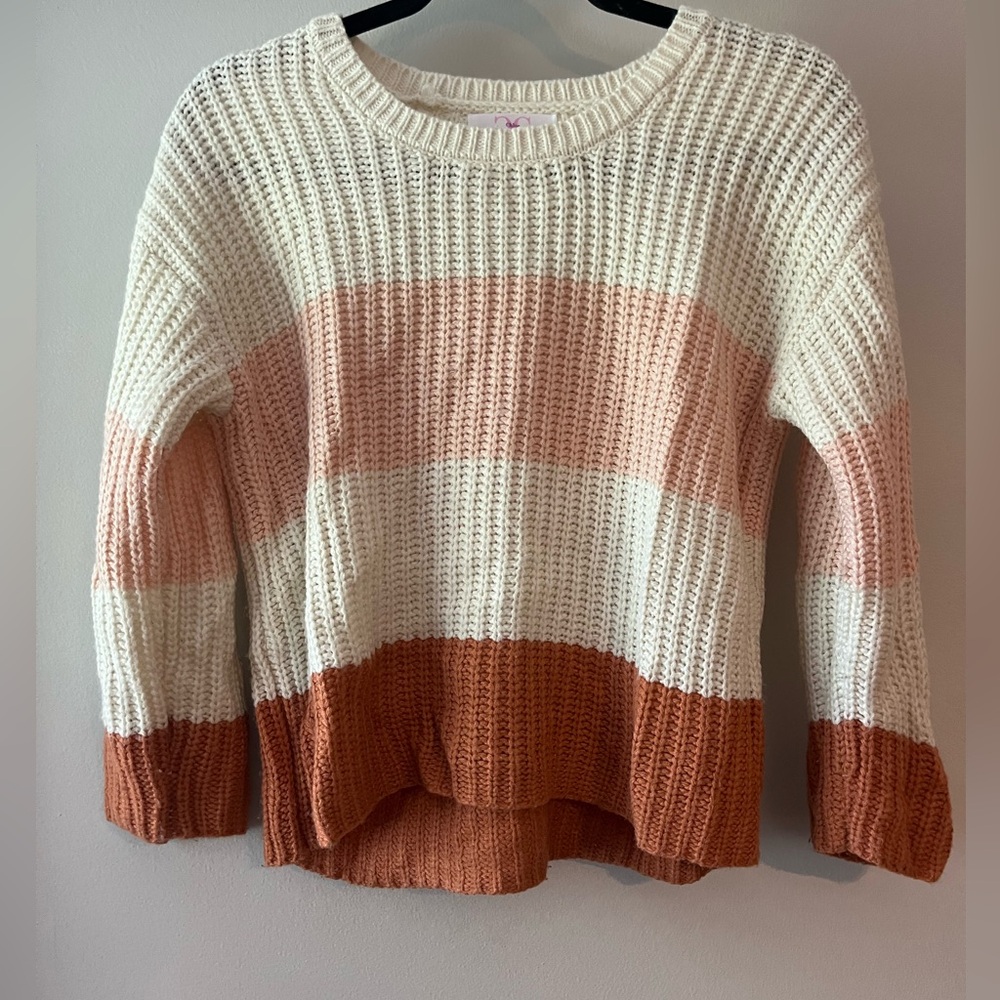 DC Kids' Striped Sweater - White, Pink, and Brown
